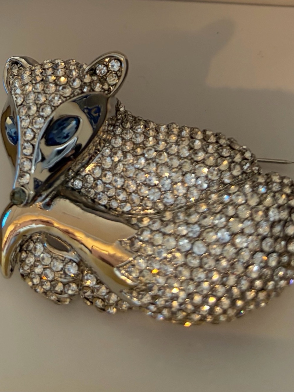 Crystal Fox Brooch Pin - Silver Tone